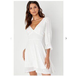 Lulu's In the Meadow White Embroidered Backless Mini Dress Large